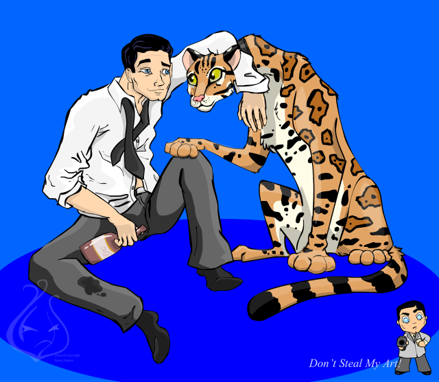 Man sitting ground cat tie free wallpaper for desktop - medium preview image