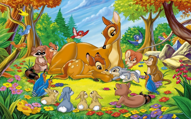 Cartoon deer forest animals birds free wallpaper for desktop - medium preview image
