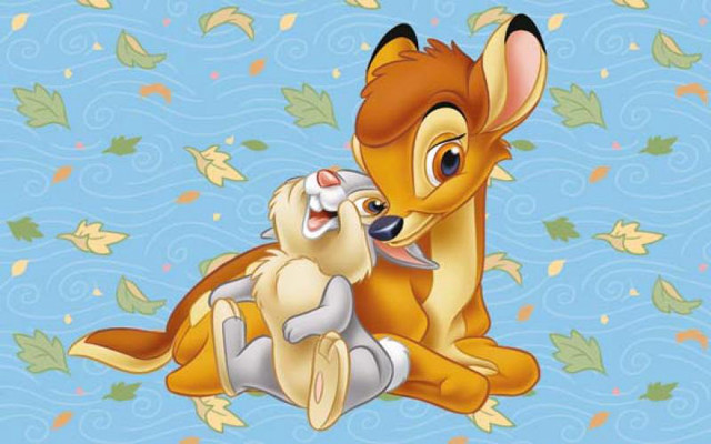Cartoon character hugging animal blue free wallpaper for desktop - medium preview image