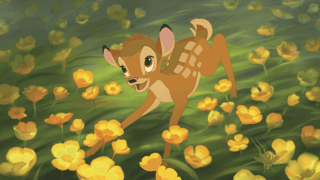 Cartoon deer running field flowers free wallpaper for desktop - medium preview image