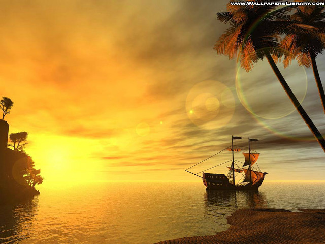Pirate ship sailing ocean sunset free wallpaper for desktop - medium preview image
