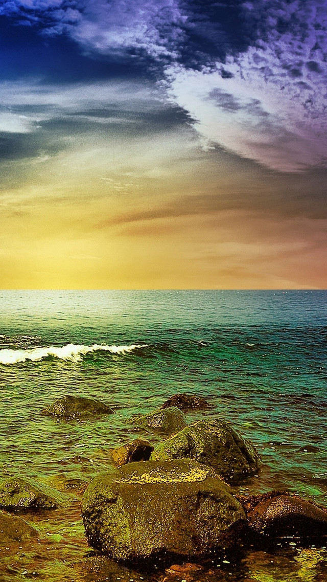 Beach rock sunset boat water free wallpaper for mobile - medium preview image