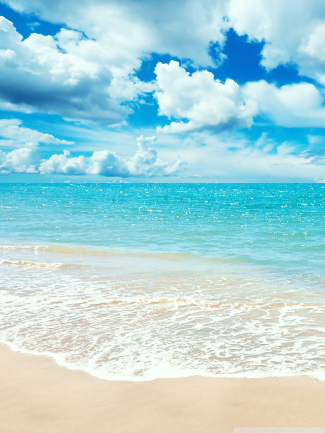 Beach surfboard cloudy sky blue free wallpaper for mobile - medium preview image