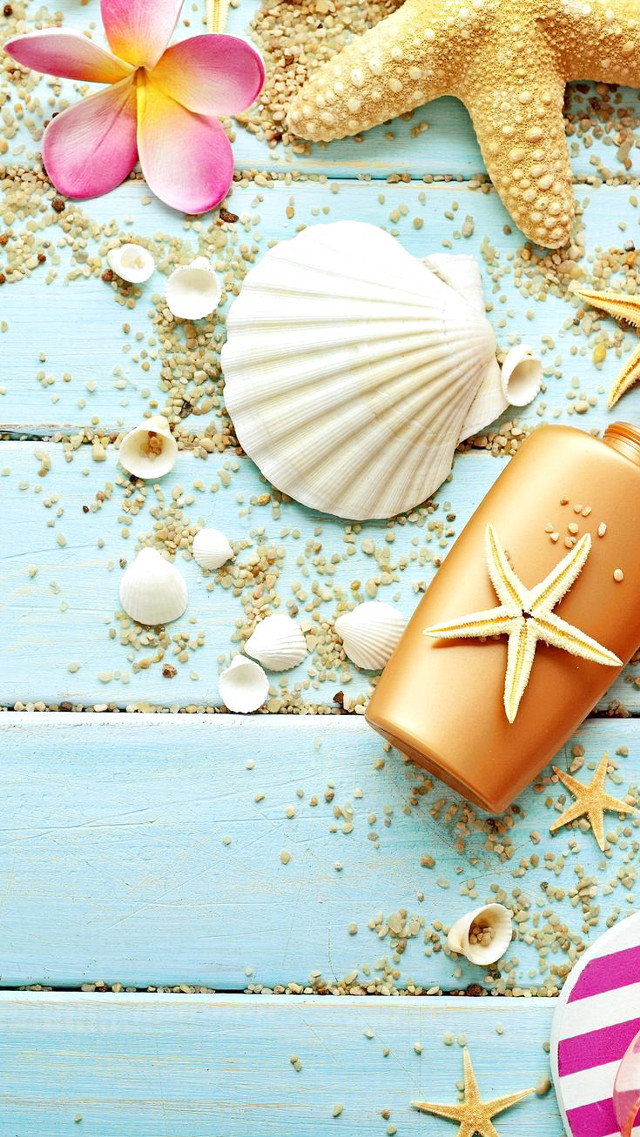 Sunscreen starfish blue wood shells #2 free wallpaper for mobile - medium preview image