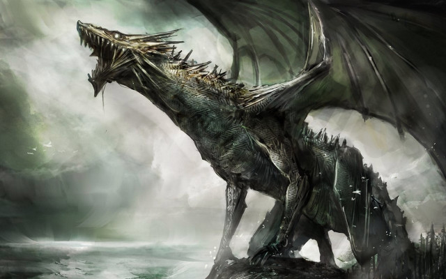 Dragon rock water wings spread free wallpaper for desktop - medium preview image