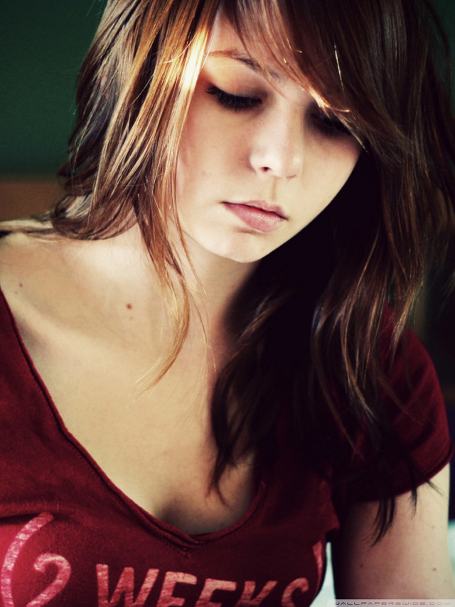 Woman longhair looking down red free wallpaper for mobile - medium preview image
