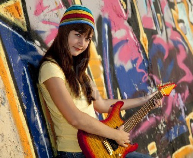 Girl guitar graffiti wall hat free wallpaper for desktop - medium preview image