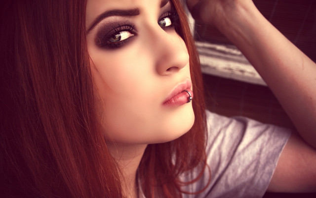 Woman red hair white shirt #4 free wallpaper for desktop - medium preview image