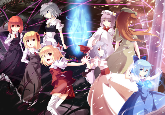 Anime girls dancing fireworks blue free wallpaper for desktop - medium preview image