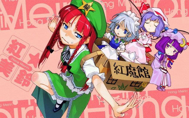 Anime girls boxes pink background free wallpaper for desktop - medium preview image