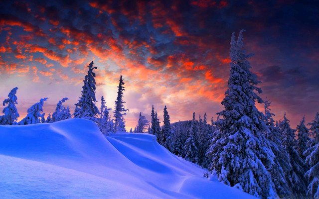 Sunset snowy mountain trees clouds #10 free wallpaper for desktop - medium preview image