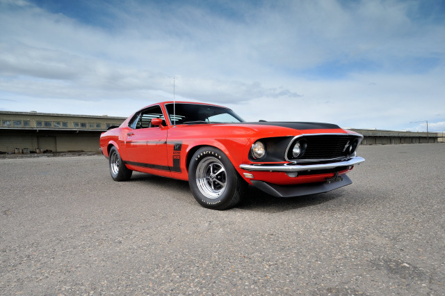 Red mustang parking lot sky free wallpaper for desktop - medium preview image