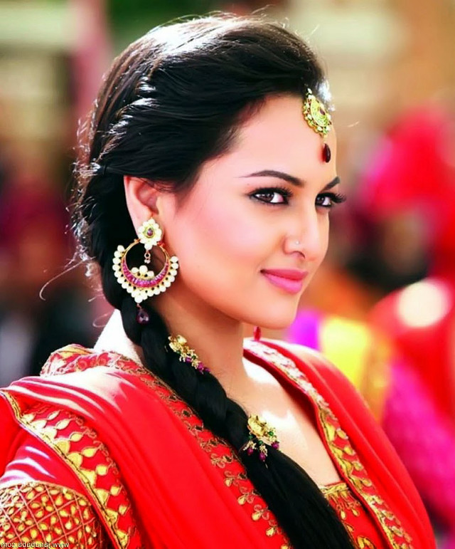 Woman red dress braid earrings free wallpaper for mobile - medium preview image