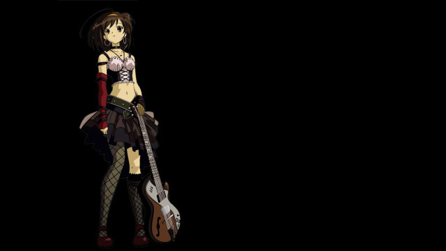 Woman guitar dark hat standing free wallpaper for desktop - medium preview image