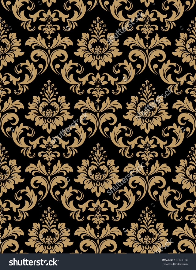 Black gold damask background floral free wallpaper for mobile - medium preview image