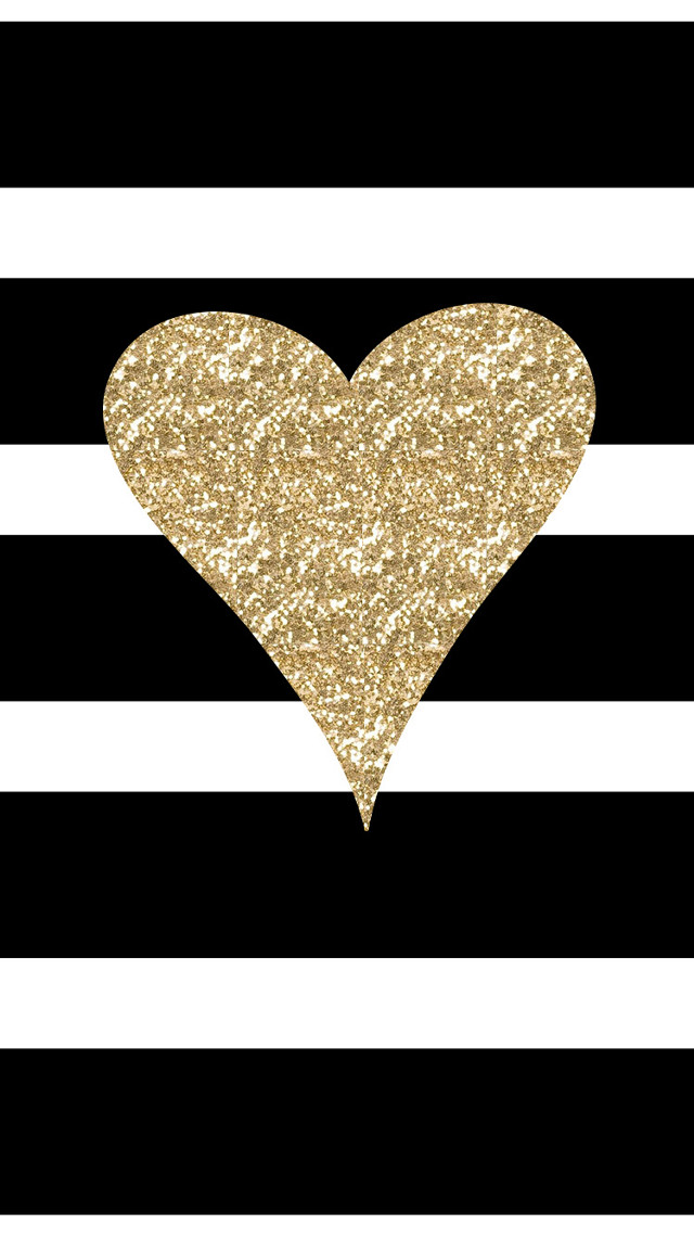 Gold heart black white striped free wallpaper for mobile - medium preview image
