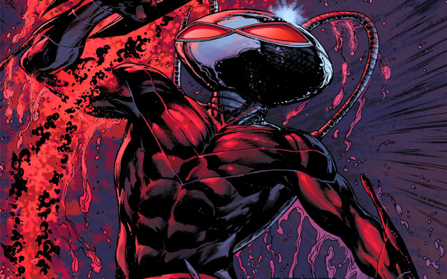 Man red suit red background free wallpaper for desktop - medium preview image