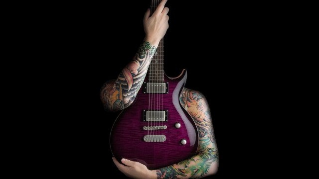 Tattooed person purple guitar black free wallpaper for desktop - medium preview image