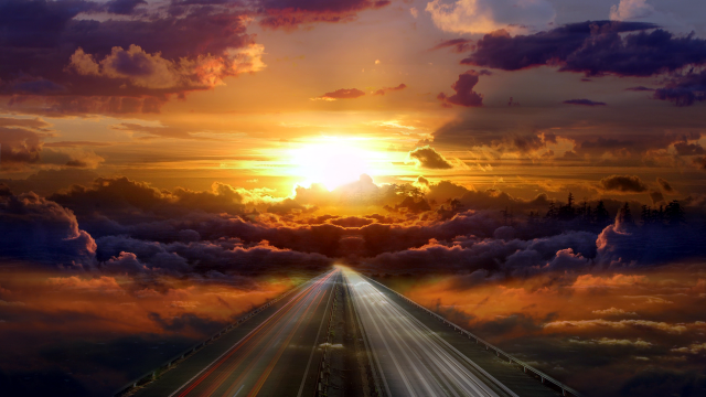 Highway sunset clouds sun setting free wallpaper for desktop - medium preview image