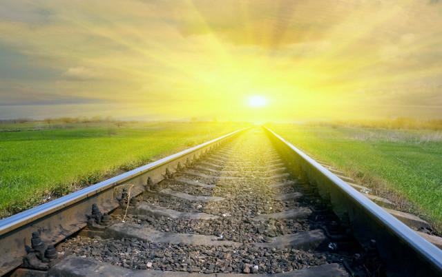 Train track sunshine horizon grass free wallpaper for desktop - medium preview image