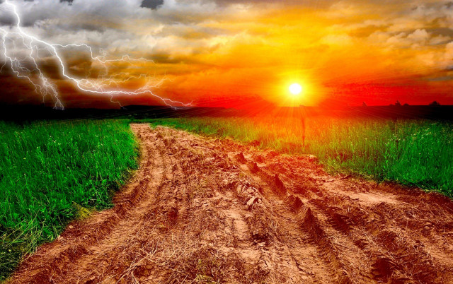 Dirt road field sun lightning free wallpaper for desktop - medium preview image