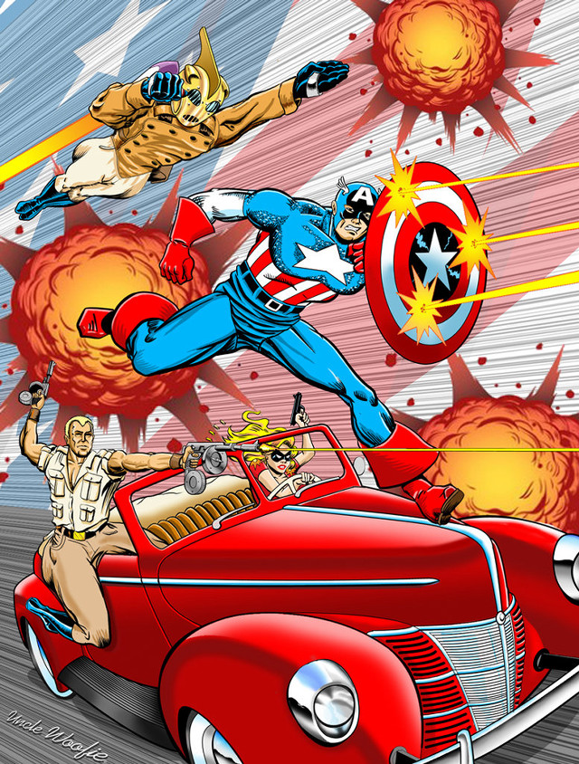 Cartoon man flying car captain free wallpaper for mobile - medium preview image