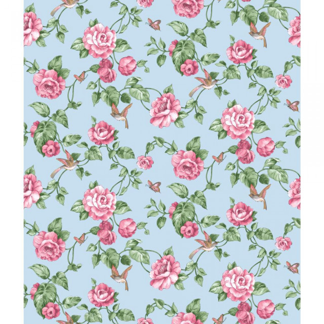 Blue background pink roses hummingbird #2 free wallpaper for tablet - medium preview image