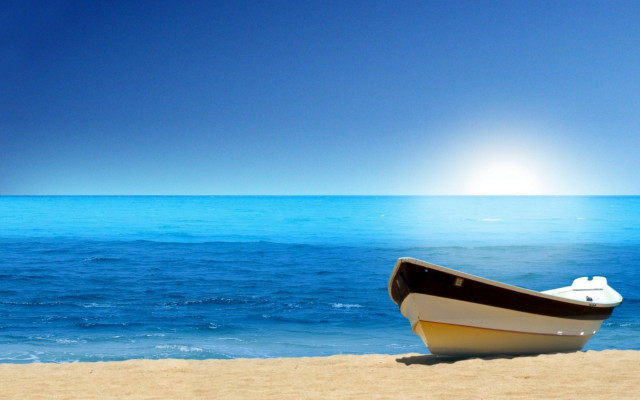 Boat beach ocean sunshine blue free wallpaper for desktop - medium preview image