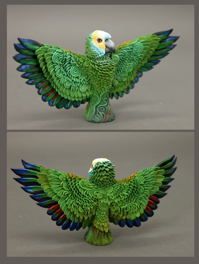 Green bird blue wings yellow free wallpaper for mobile - medium preview image