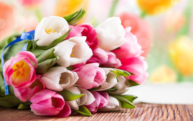 Bouquet tulips table window background free wallpaper for desktop - medium preview image
