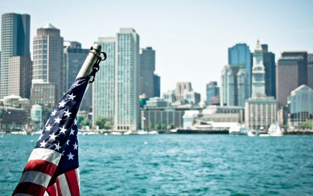 Flag cityscape bridge water ship free wallpaper for desktop - medium preview image