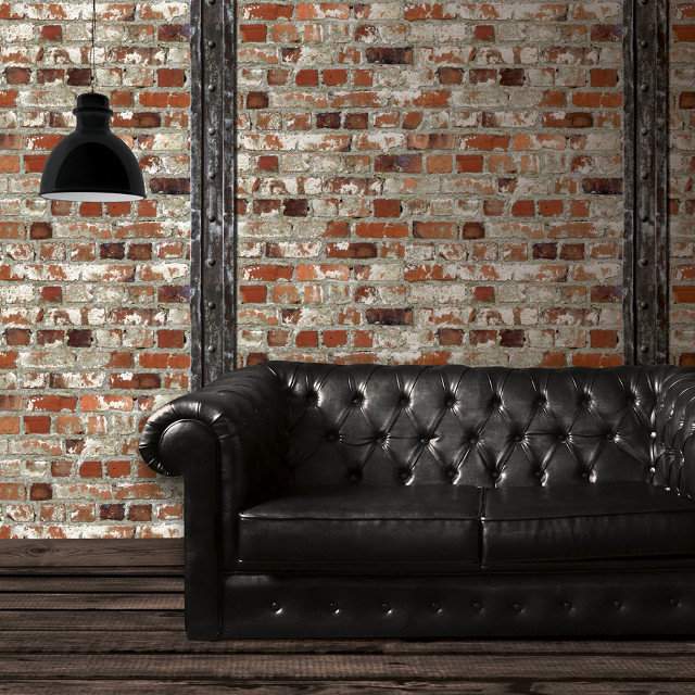 Black leather couch brick wall free wallpaper for tablet - medium preview image