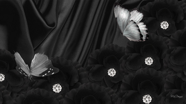 Black white butterfly flowers gothic free wallpaper for desktop - medium preview image