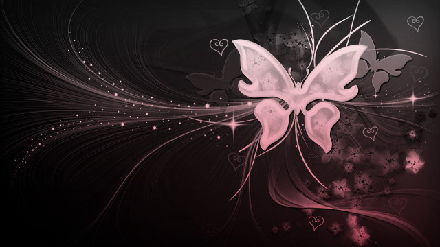 Pink butterfly hearts swirls stars free wallpaper for desktop - medium preview image