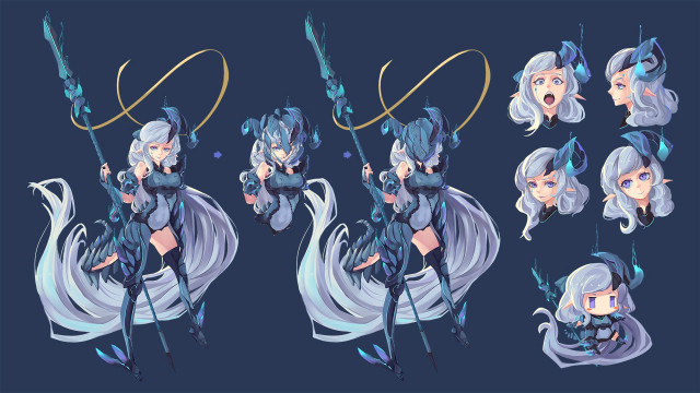 Whitehair blueeyes sword staff chibi free wallpaper for desktop - medium preview image