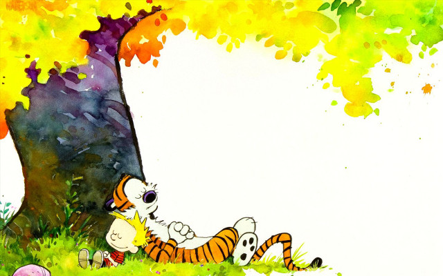 Tiger laying under tree white free wallpaper for desktop - medium preview image