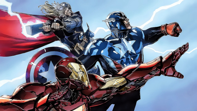 Avengers couple cloudy day red free wallpaper for desktop - medium preview image