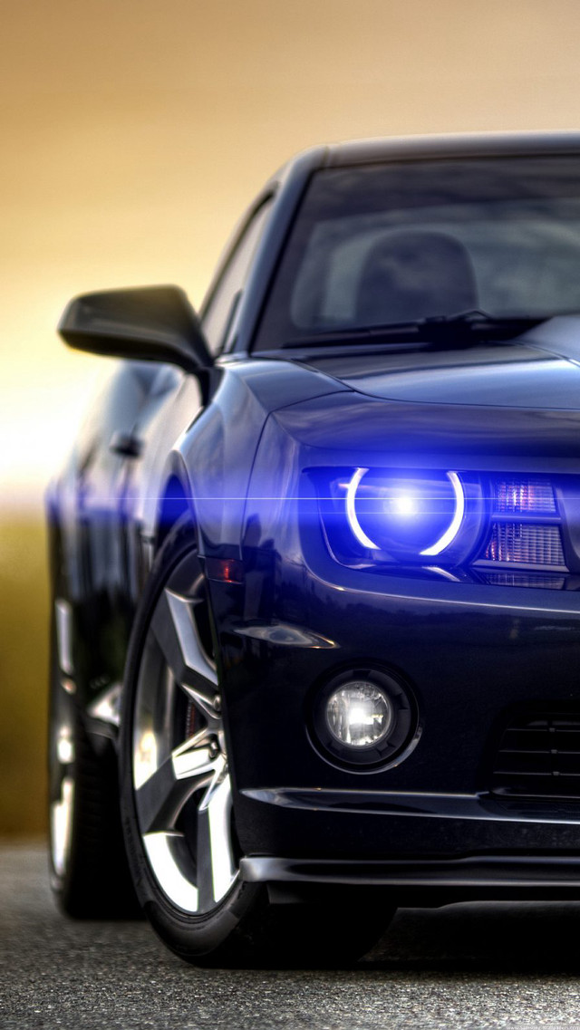 Blue car bright headlight driving free wallpaper for mobile - medium preview image