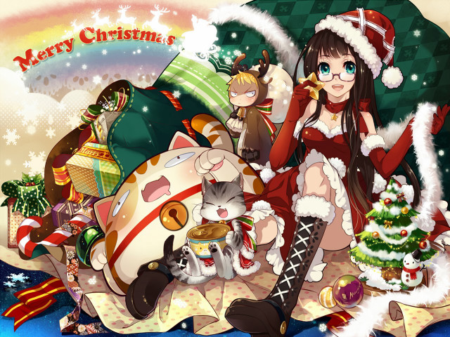 Woman santa hat christmas cats free wallpaper for desktop - medium preview image