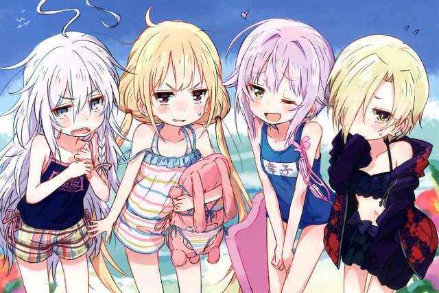 Girls beach sky clouds group free wallpaper for desktop - medium preview image