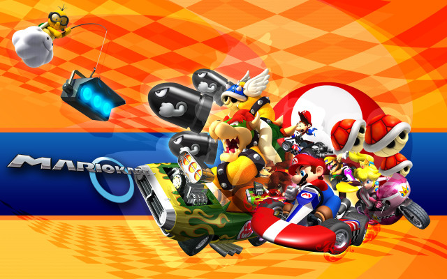Mario kart characters flying around free wallpaper for desktop - medium preview image