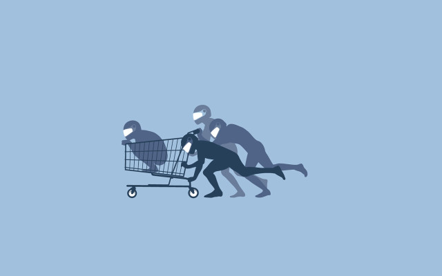Man pushing shopping cart group #2 free wallpaper for desktop - medium preview image