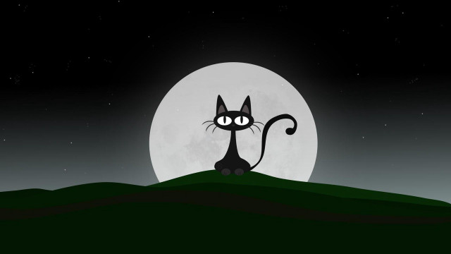 Black cat hill full moon free wallpaper for desktop - medium preview image