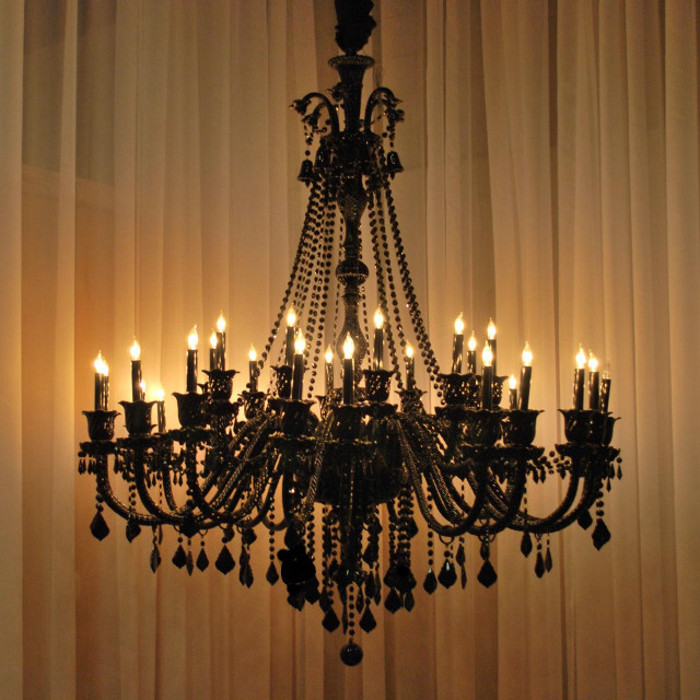 Chandelier candles lit curtains drapes free wallpaper for tablet - medium preview image