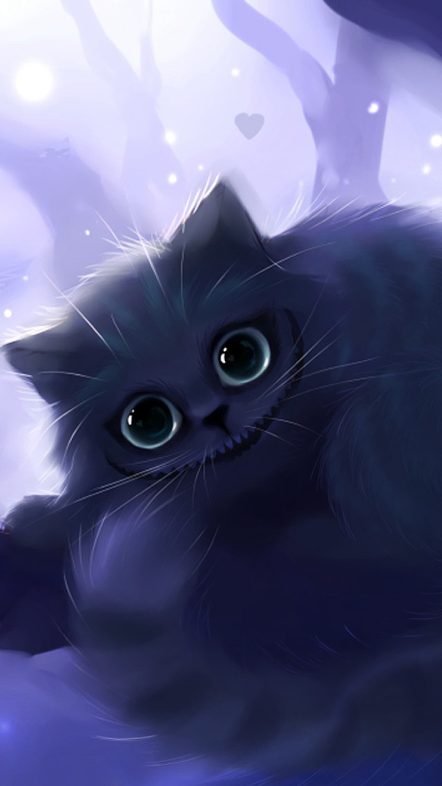 Black cat creepy face tree free wallpaper for mobile - medium preview image