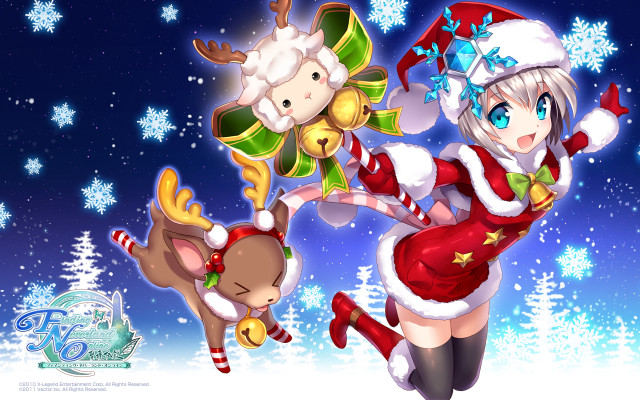 Cartoon girl santa claus reindeer free wallpaper for desktop - medium preview image