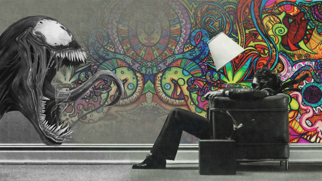 Man chair wall painting alien free wallpaper for desktop - medium preview image