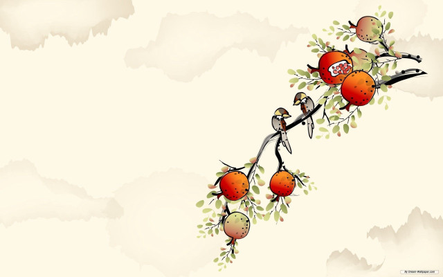 Tree birds oranges leaves branches free wallpaper for desktop - medium preview image