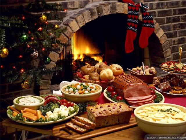 Festive food table fireplace christmas free wallpaper for desktop - medium preview image
