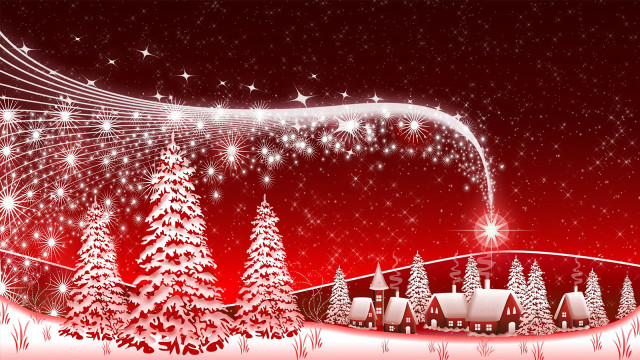 Red christmas card snowy landscape #2 free wallpaper for desktop - medium preview image